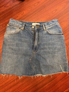 Zara Blue Denim Raw-Hem Mini Skirt